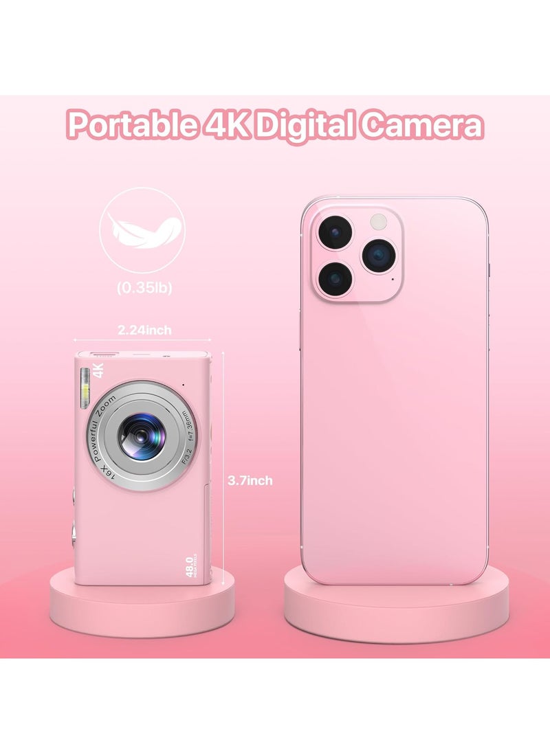 Generic Digital Camera, 4K Vlogging Camera for YouTube Autofocus 48MP UHD Cameras for Photography with Anti-Shake, 16X Digital Zoom Point and Shoot Digital Camera with 32GB Card for Teens Adult Beginner  - Image 5