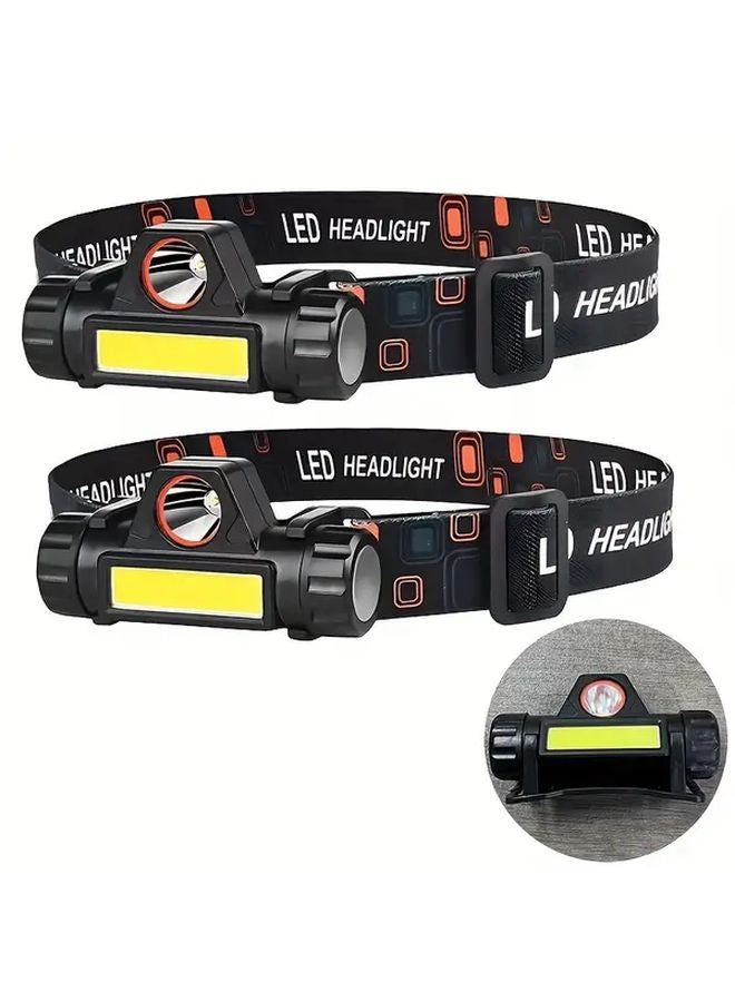 USB Rechargeable LED Headlamp with Magnetic COB Floodlight for Running Fishing Camping - Image 1