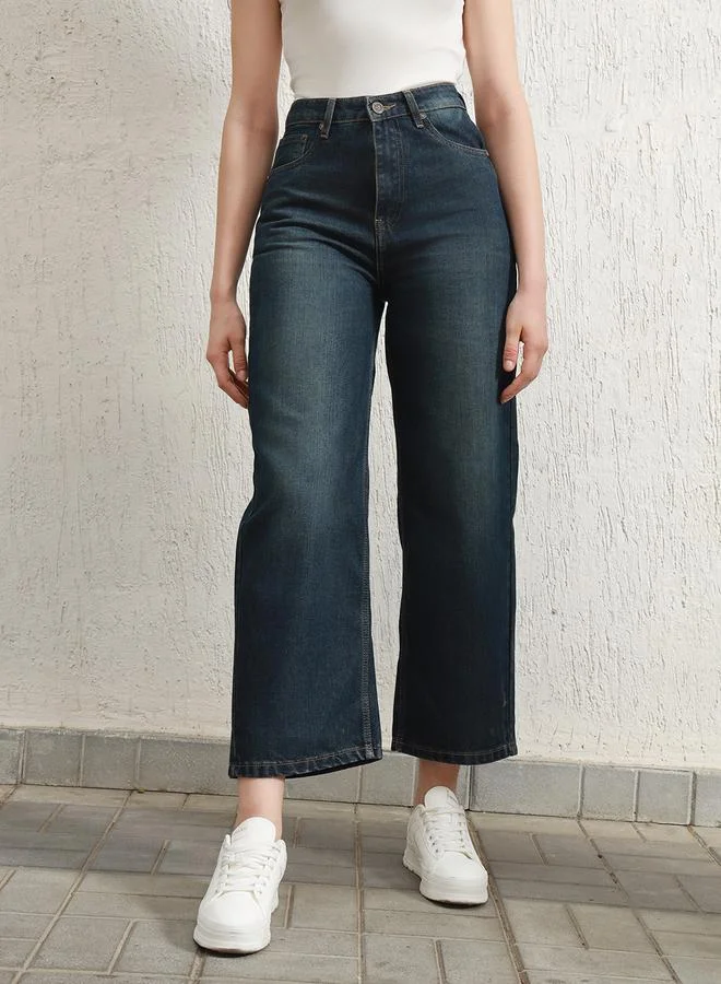 Hubberholme Women's Indigo 100% Cotton Solid Pattern Full Length Relaxed Jeans