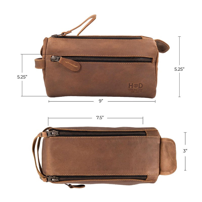Hide & Drink, Toiletry Bag w/Handles, Hygiene Organizer, Travel Dopp, Razor Case, Bathroom, Shaving, Cosmetic Storage, Travel & Grooming Essentials, Full Grain Leather, Handmade, Bourbon Brown - Image 5