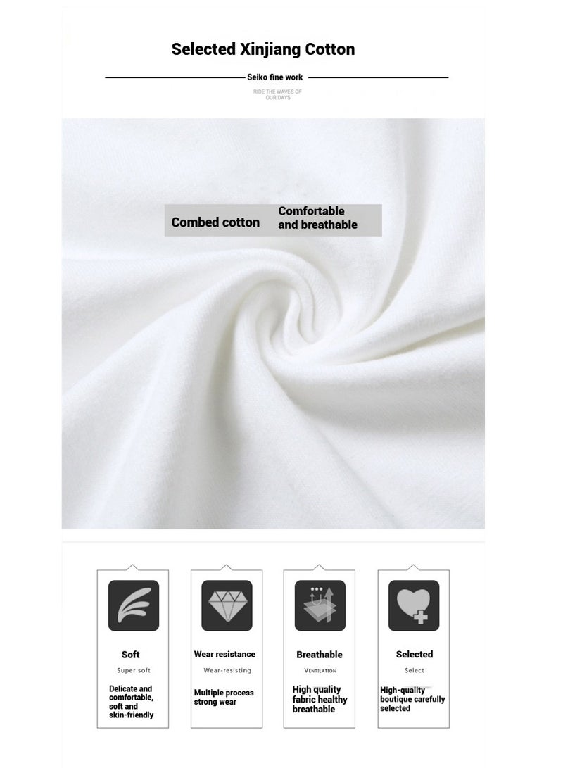 Crewneck T-Shirt Summer Solid Cotton Loose-fit T-Shirt Trendy Casual Short Sleeves - Image 5