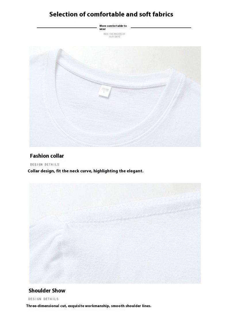 Crewneck T-Shirt Summer Solid Cotton Loose-fit T-Shirt Trendy Casual Short Sleeves - Image 3