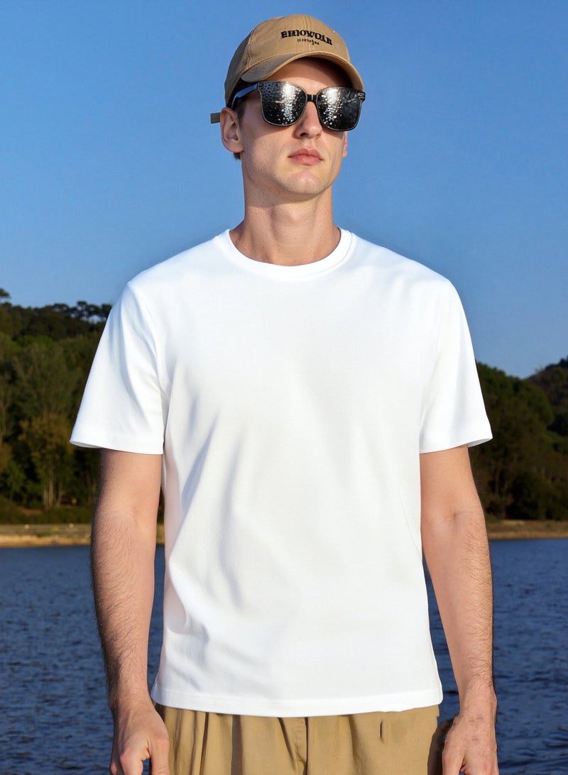 Crewneck T-Shirt Summer Solid Cotton Loose-fit T-Shirt Trendy Casual Short Sleeves - Image 1