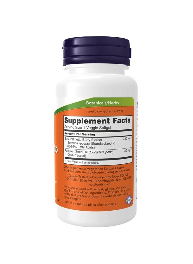 now مكملات، مستخلص ساو بالميتو 320 ملغ مع زيت بذور اليقطين، صحة الرجال*، 90 كبسولة نباتية لينة - Image 2