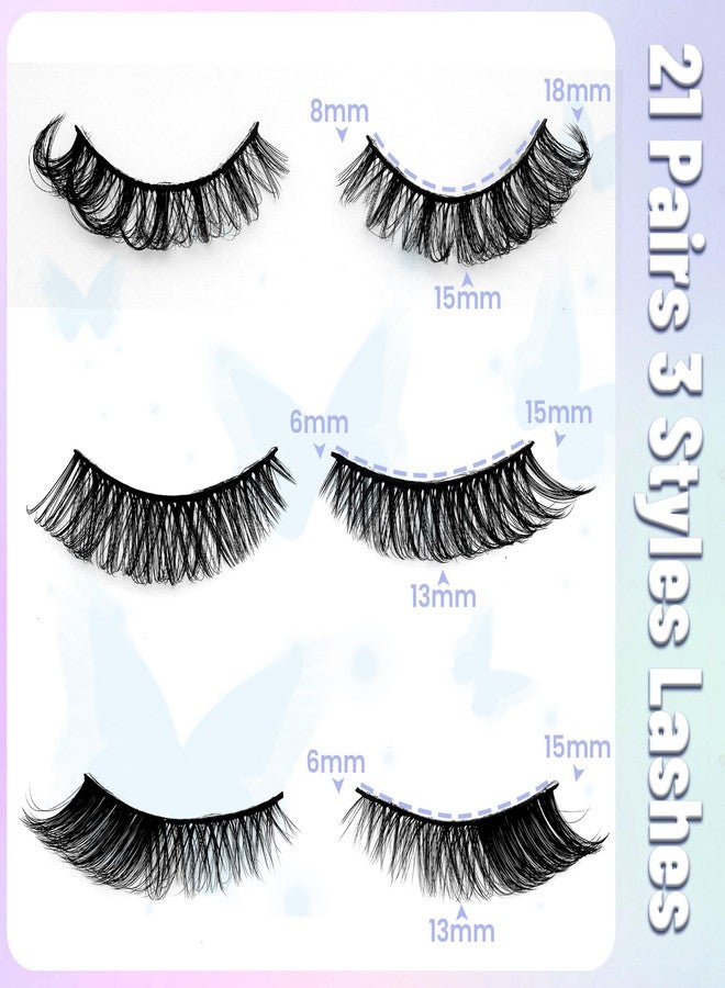 Royaomis 21 Pairs Russian Strips Lashes 12-18mm Wispy Fake Lashes that Look Like Extensions D Curl Lash Strips 3 Styles Natural False Lashes Mink(New-21pair) - Image 3