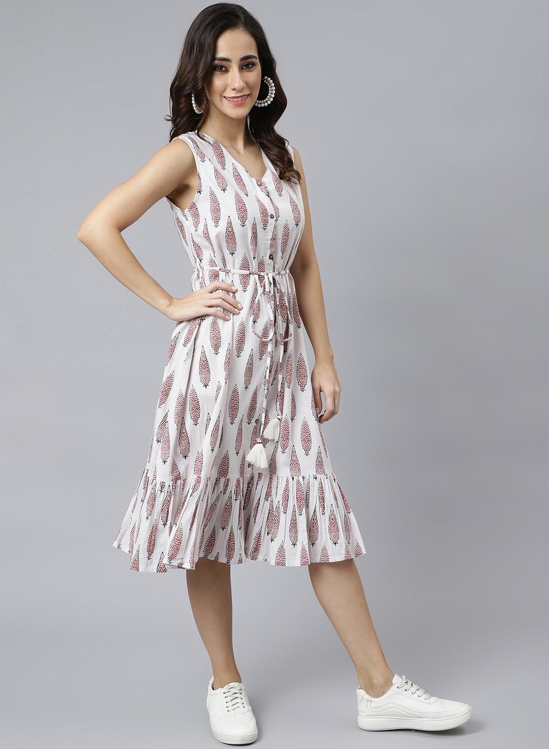 IndHeritage Premium Dress - Latest dress collection - White colour mid calf length dress with maroon prints - Stylish trending Indo Western Dress - IDH00024 - Image 4