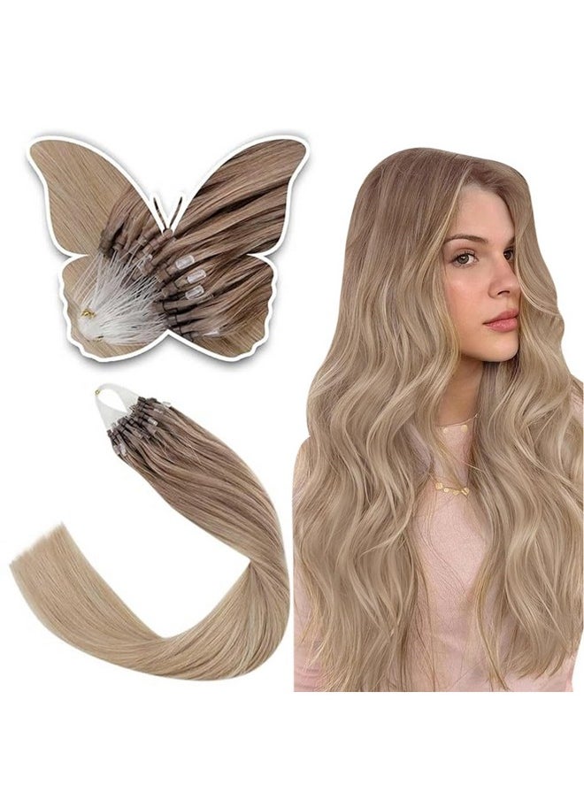 Easyouth - Micro Hair Extensions Human Hair Blonde Micro Link Hair Extensions Human Hair Ombre Golden Brown To Golden Blonde Micro Loop Human Hair Extensions Natural 14 Inch 50G/50S - Image 1