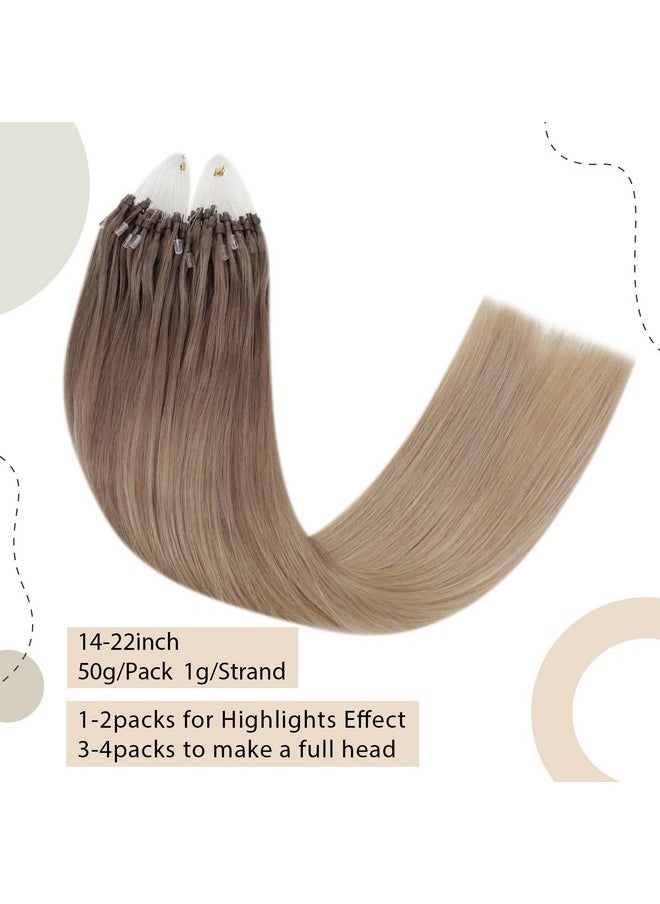 Easyouth - Micro Hair Extensions Human Hair Blonde Micro Link Hair Extensions Human Hair Ombre Golden Brown To Golden Blonde Micro Loop Human Hair Extensions Natural 14 Inch 50G/50S - Image 1
