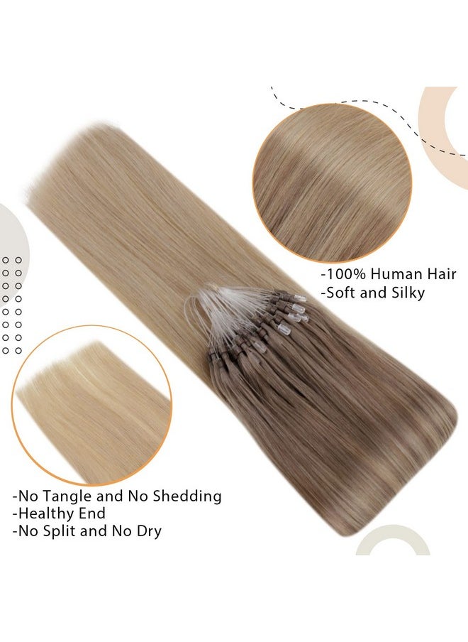 Easyouth - Micro Hair Extensions Human Hair Blonde Micro Link Hair Extensions Human Hair Ombre Golden Brown To Golden Blonde Micro Loop Human Hair Extensions Natural 14 Inch 50G/50S - Image 1