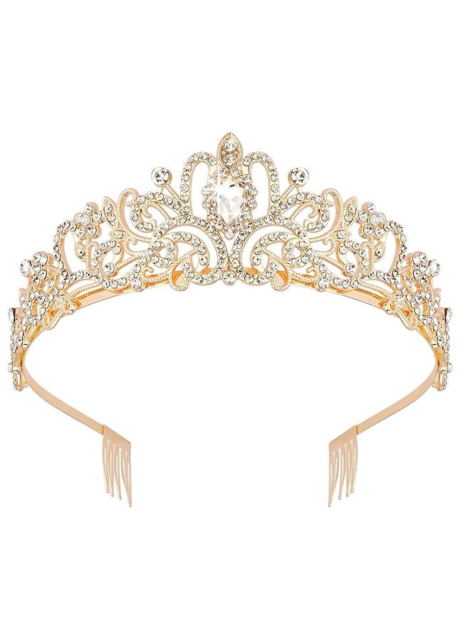 Shining Diva Fashion Crystal Tiara And Crown For Women Stylish Headband Crowns With Comb Tiaras For Girls Kids Queen Princess Wedding Bridal Birthday Gift Hair Accessories Gold Rrsd15413Hb  - Image 1