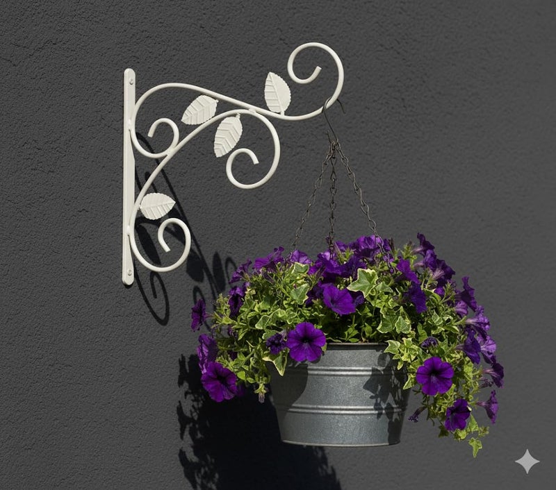 NAYAB Outdoor Decor Wall Brackets Iron L-Angle Heavy Duty Flower Pot Plant Hanging Stand Holder for Home Indoor Garden Balcony Bird Feeder Wind Chime Lanterns (Vine - Ivory) - Image 1