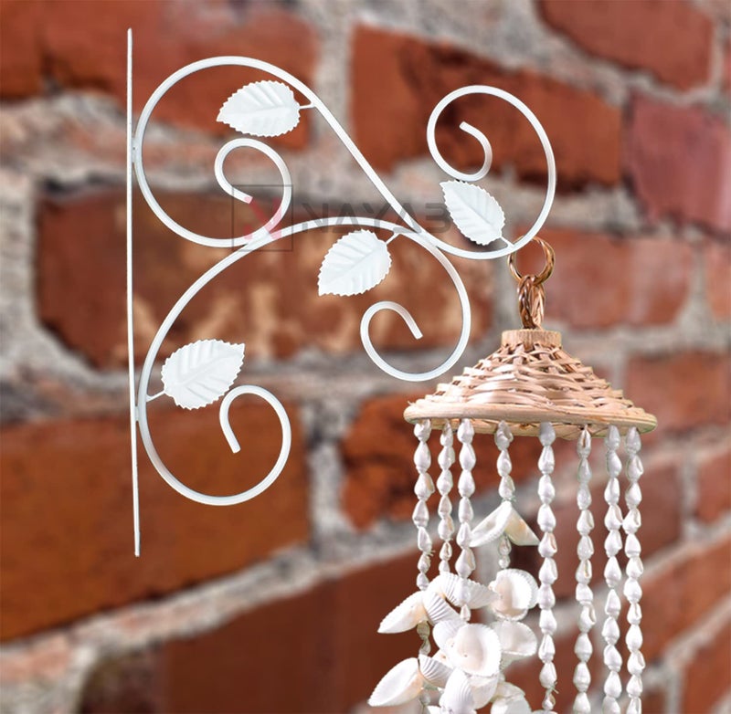 NAYAB Outdoor Decor Wall Brackets Iron L-Angle Heavy Duty Flower Pot Plant Hanging Stand Holder for Home Indoor Garden Balcony Bird Feeder Wind Chime Lanterns (Vine - Ivory) - Image 3
