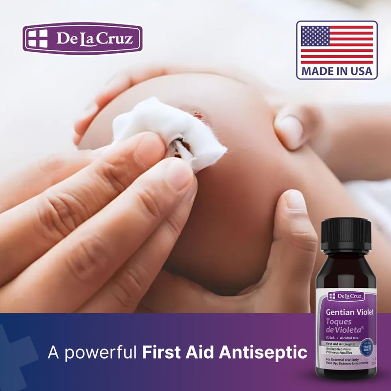 De La Cruz Gentian Violet - Violeta de Genciana 1% First Aid Antiseptic for cuts, scrapes and Burns, 1 FL OZ (3 Bottles) - Image 5