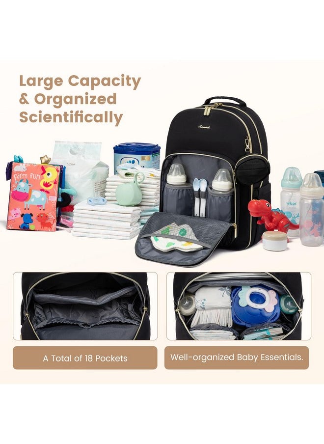 Lovevook LOVEVOOK Diaper Bag - Stylish Baby Backpack with Changing Pad, Large Travel Waterproof Nappy Changing Bag with Stroller Straps, Insulated Pockets for Mom Dad - Unisex, Black  - Image 2