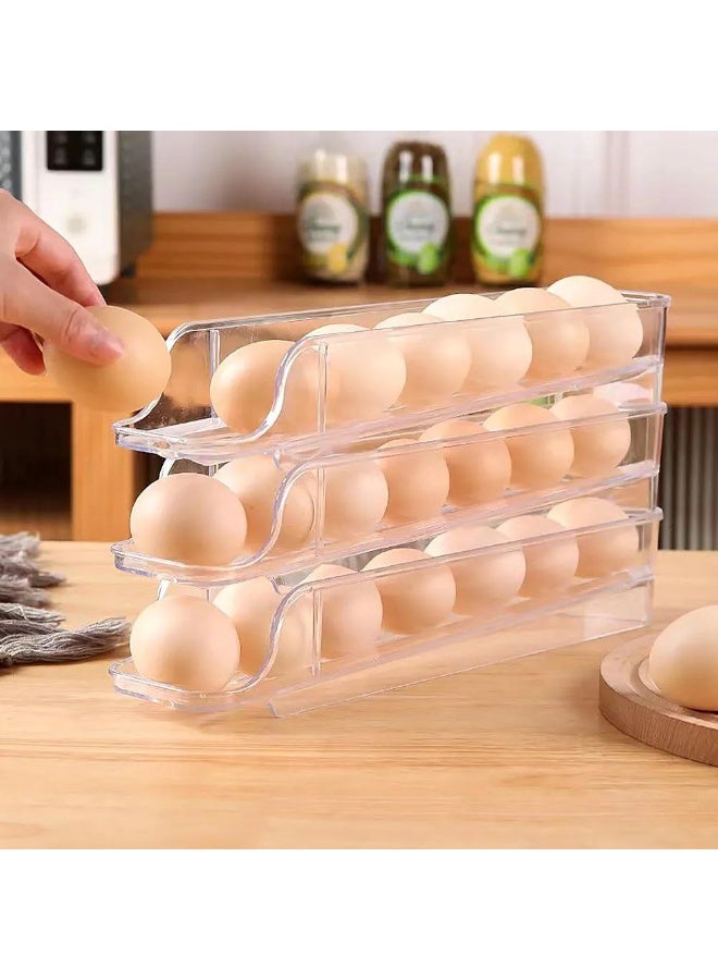 3-Tier Transparent Egg Storage Container – Space-Saving Sliding Design for Fridge Organization  - Image 1