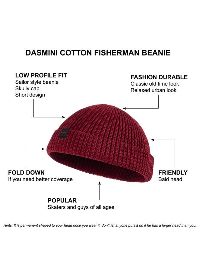DASMINI Fisherman Beanie,Skull Cap Mens Cotton Beanie Winter hat Small Short Warm Gift (Black+Winery, Size M) - Image 4