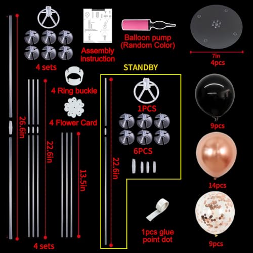 TONIFUL 4 Set Rose Gold and BlackBalloon Centerpieces for TableBalloon Stand Kit for Bridal ShowerClass of 2026 GraduationWeddingHot Girl Party DecorationRetirementBirthday Decorations for Women - Image 5