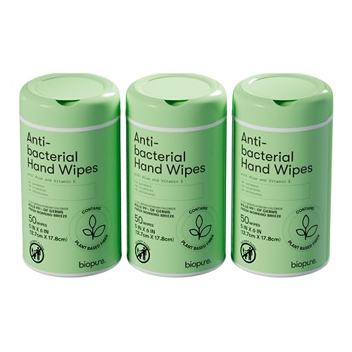 Biopure Antibacterial Hand Wipes Fresh Morning Breeze Antibacterial Wipes with Aloe and Vitamin E Formula 5x7 Wet Wipes Canister No Parabens Sulfates or Phthalates Kills 99 of Germs 150 ct