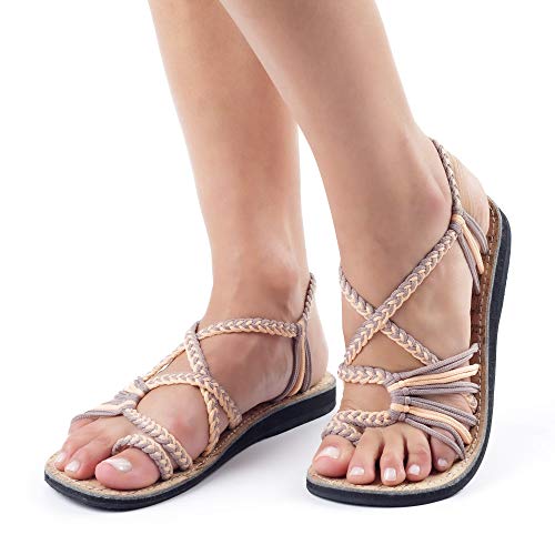 Plaka Palm Leaf Flat Summer Sandals for Women | Perfect for the Beach Walking & Dressy Occasions | Peach Sand | Size 9 - Image 2