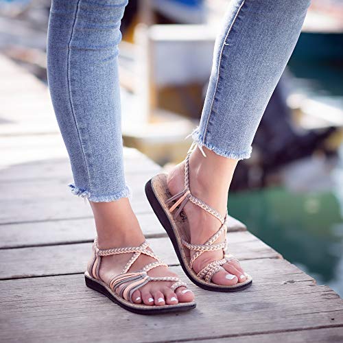 Plaka Palm Leaf Flat Summer Sandals for Women | Perfect for the Beach Walking & Dressy Occasions | Peach Sand | Size 9 - Image 3