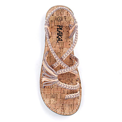Plaka Palm Leaf Flat Summer Sandals for Women | Perfect for the Beach Walking & Dressy Occasions | Peach Sand | Size 9 - Image 1