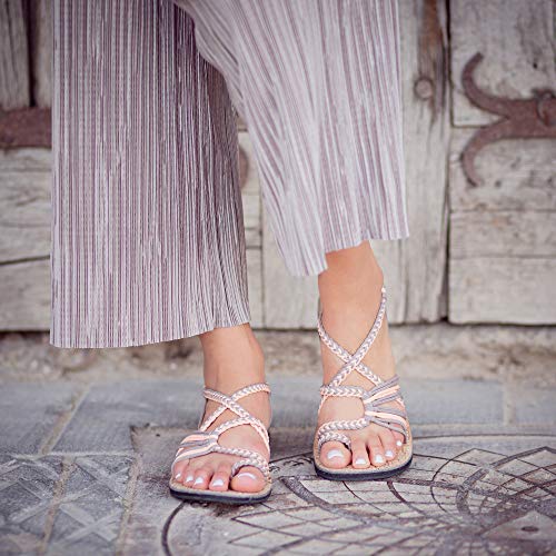 Plaka Palm Leaf Flat Summer Sandals for Women | Perfect for the Beach Walking & Dressy Occasions | Peach Sand | Size 9 - Image 4