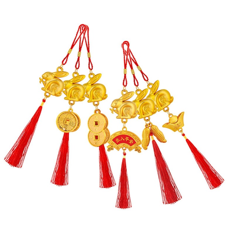 Gold Rabbit Zodiac Hanging Ornaments Lucky Tassel Decor For Spring Festival Home Door - Image 2
