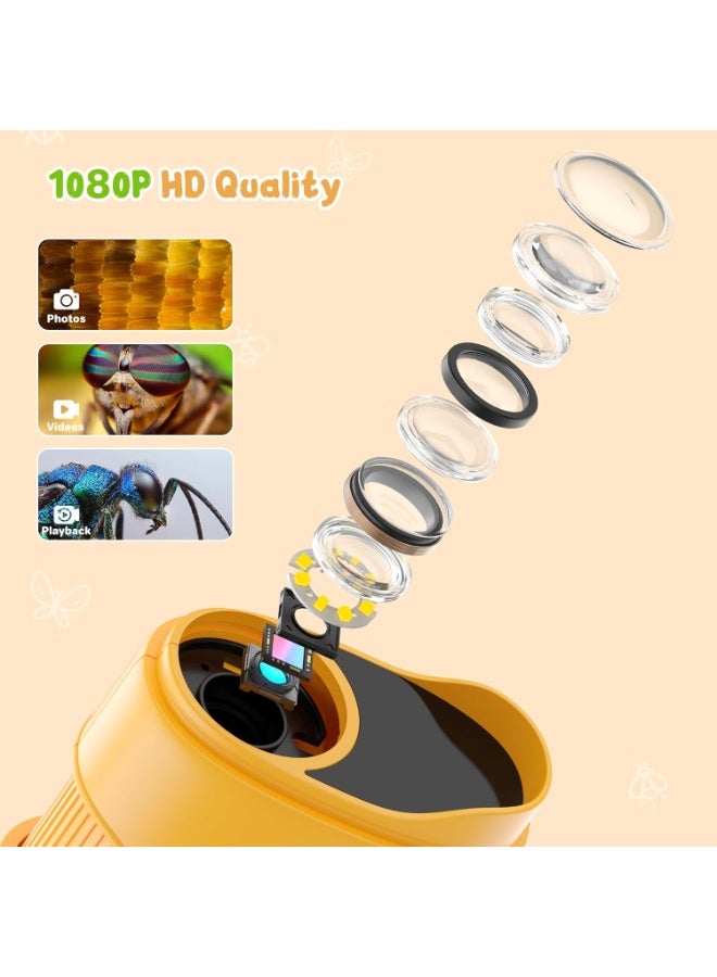 1000 x Portable Children's Microscope Magnifying Glass: Digital Microscope for 2.0 Inch IPS & 8 LED Light – Gift for Girls 4-12 Years, Boy, Girl, Mini Magnifying Glass – Kids Toy - Image 2