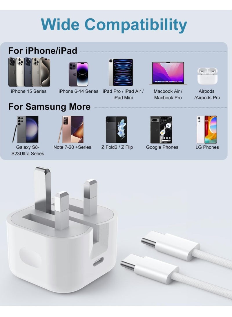 NEW MFi Certified iPhone 15 Fast Charger – 2-Pack 20W USB-C Power Adapter with Extra-Long 2M USB-C Cable for iPhone 15/15 Pro/15 Pro Max, iPad Pro/Air/Mini - Image 2