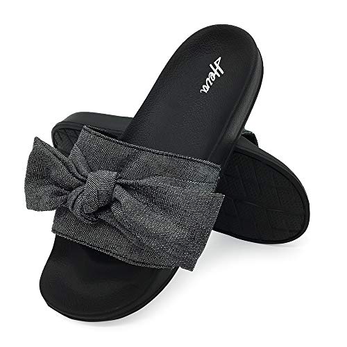 FUNKYMONKEY Women's Slides Sandals Bowknot Beach Casual Comfort Slippers (6 M US, Black) - Image 5
