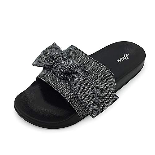 FUNKYMONKEY Women's Slides Sandals Bowknot Beach Casual Comfort Slippers (6 M US, Black) - Image 1