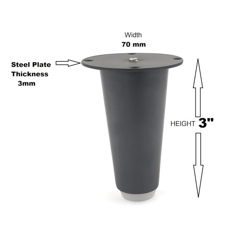 VMD Heavy Duty Stainless Steel 3 inch Black Finish Sofa Legs for Furniture Hardware FittingSofa LegRound Cone Shape Sofa Leg Pack of 4 - Image 2