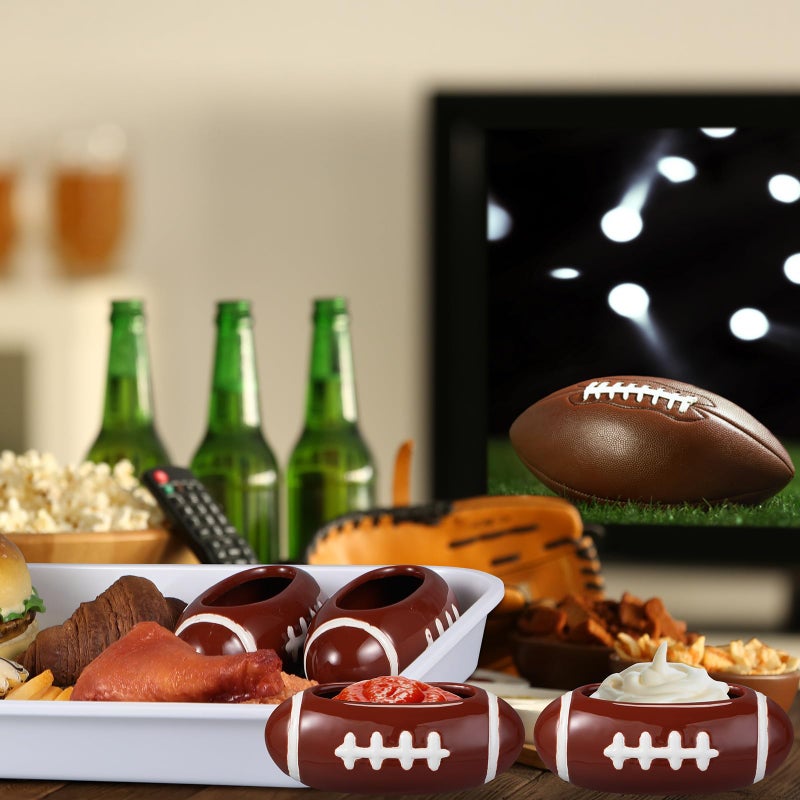 Layhit 4 Pcs Football chip Bowl Football Party Ceramic Condiment Server Chip and Dip Bowls Serving Dishes for Birthday, Tailgate Party Decorations - Image 4