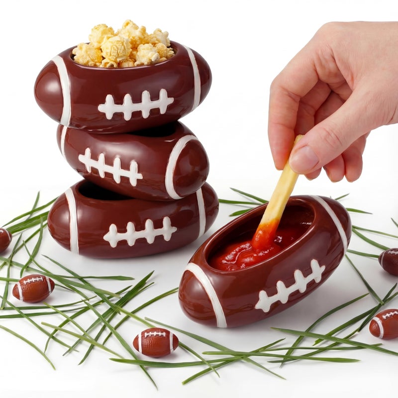 Layhit 4 Pcs Football chip Bowl Football Party Ceramic Condiment Server Chip and Dip Bowls Serving Dishes for Birthday, Tailgate Party Decorations - Image 1