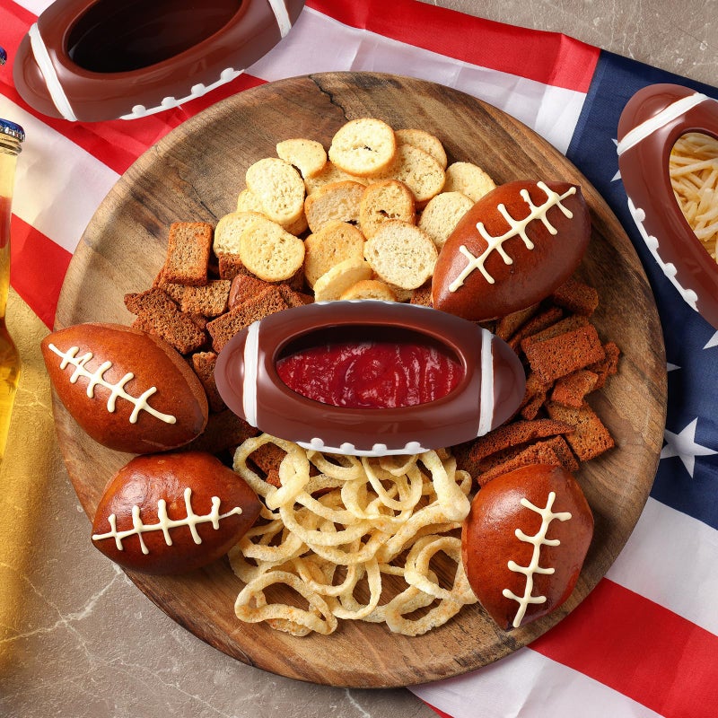 Layhit 4 Pcs Football chip Bowl Football Party Ceramic Condiment Server Chip and Dip Bowls Serving Dishes for Birthday, Tailgate Party Decorations - Image 5