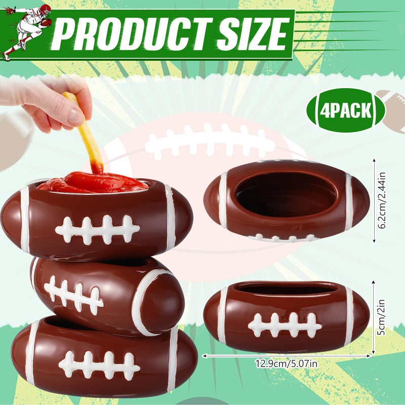 Layhit 4 Pcs Football chip Bowl Football Party Ceramic Condiment Server Chip and Dip Bowls Serving Dishes for Birthday, Tailgate Party Decorations - Image 3