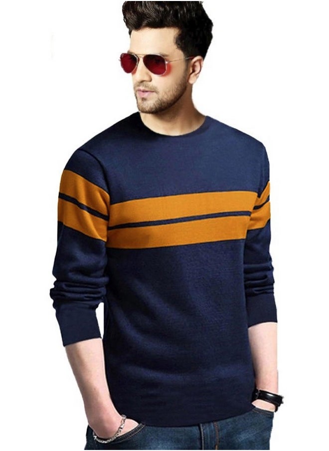 LEOTUDE - Men'S Regular Fit Cottonblend Full Sleeve Round Neck T-Shirt (18All_P_Navy_2Xl) - Image 1
