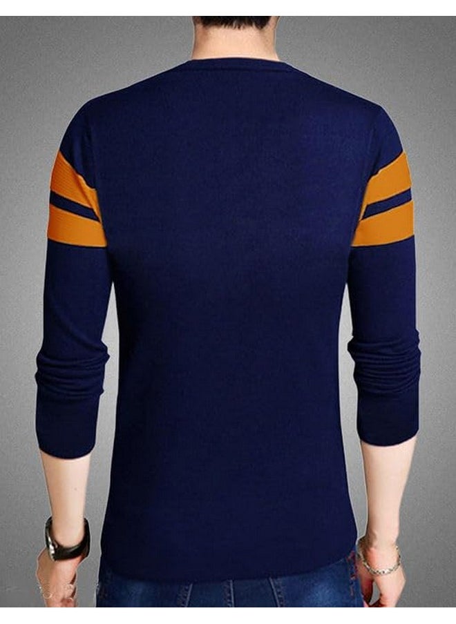 LEOTUDE - Men'S Regular Fit Cottonblend Full Sleeve Round Neck T-Shirt (18All_P_Navy_2Xl) - Image 1