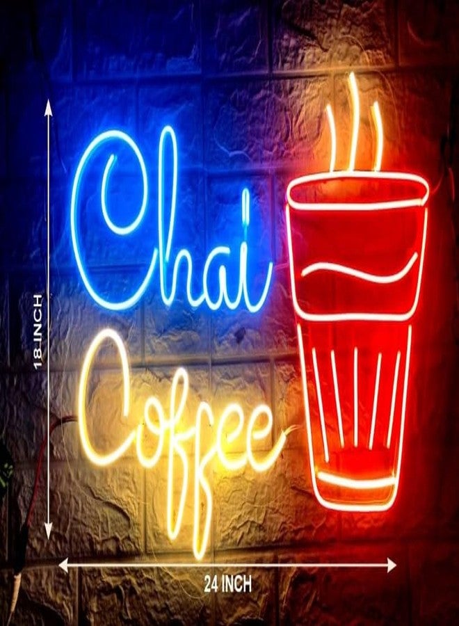 Wall Mitra Chai & Coffee Neon Signs | Coffee & Chai Neon Light | Coffee & Chai Wall Art | Neon Sign | Coffee & Chai Neon Lights | Coffee & Chai Room Decor(24X18) BLUE+WARM WHITE+RED - Image 2