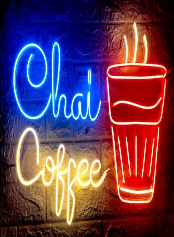 Wall Mitra Chai & Coffee Neon Signs | Coffee & Chai Neon Light | Coffee & Chai Wall Art | Neon Sign | Coffee & Chai Neon Lights | Coffee & Chai Room Decor(24X18) BLUE+WARM WHITE+RED - Image 1