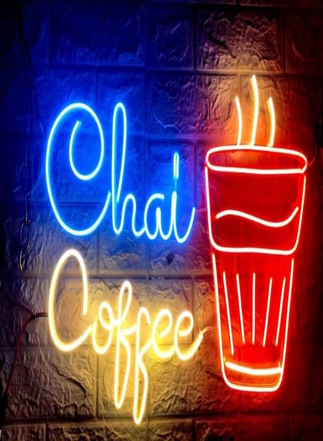 Wall Mitra Chai & Coffee Neon Signs | Coffee & Chai Neon Light | Coffee & Chai Wall Art | Neon Sign | Coffee & Chai Neon Lights | Coffee & Chai Room Decor(24X18) BLUE+WARM WHITE+RED - Image 3
