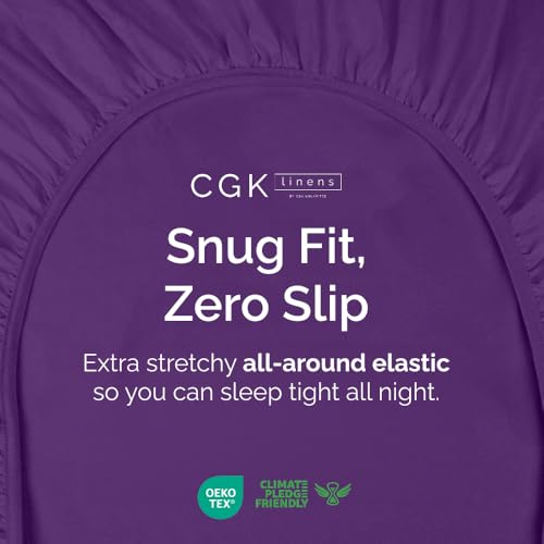 CGK Unlimited Full Fitted Bed Sheet - Bottom Single Fitted Sheet Only - Ultra-Soft Hotel Luxury Bedding w/ 8-16 Inch Deep Pockets - Breathable, Cooling & Wrinkle Free - Easy-Care, Fade & Shrink Resistant - Purple - Image 2