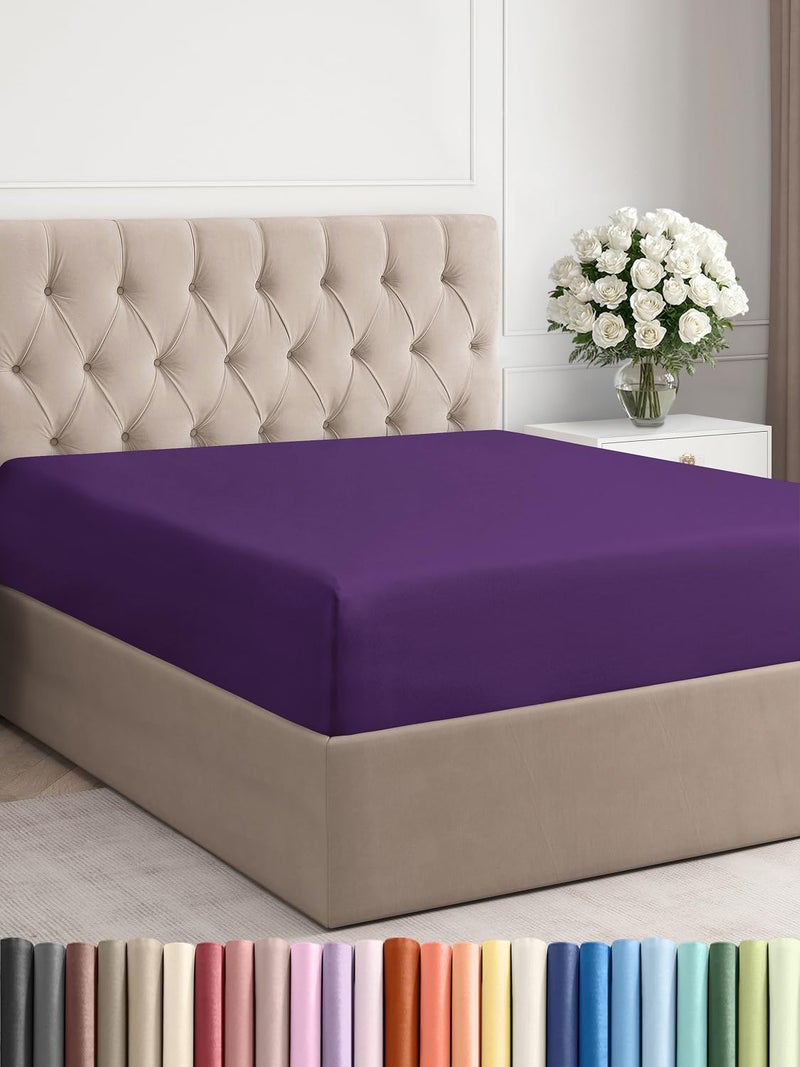 CGK Unlimited Full Fitted Bed Sheet - Bottom Single Fitted Sheet Only - Ultra-Soft Hotel Luxury Bedding w/ 8-16 Inch Deep Pockets - Breathable, Cooling & Wrinkle Free - Easy-Care, Fade & Shrink Resistant - Purple - Image 1