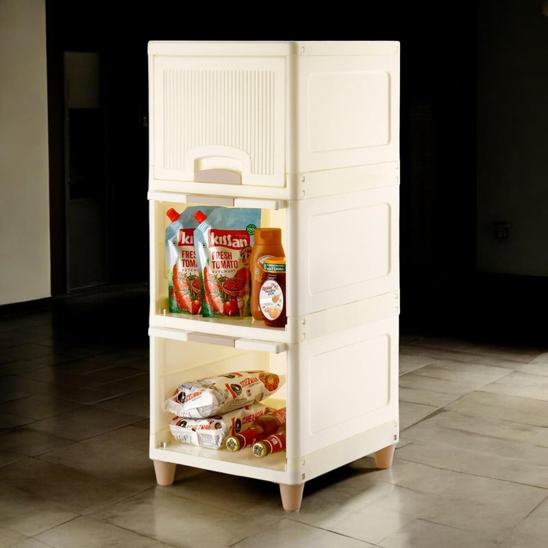 ADMIN INDUSTRIES Durable Plastic Wardrobe for Clothes Storage Organizer with Shelves Sturdy Design Lightweight Easy to Assemble Waterproof Dustproof Closet OffWhite 3 Layer - Image 1