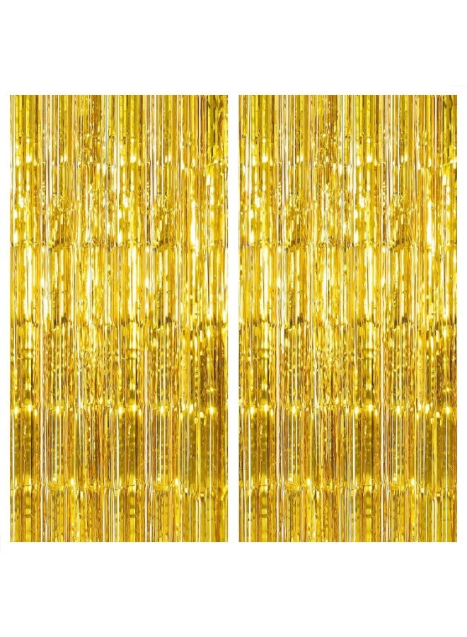Large gold foil backdrop curtain with gold fringe for birthday parties, discos, and graduation parties (2 pieces) - Image 1