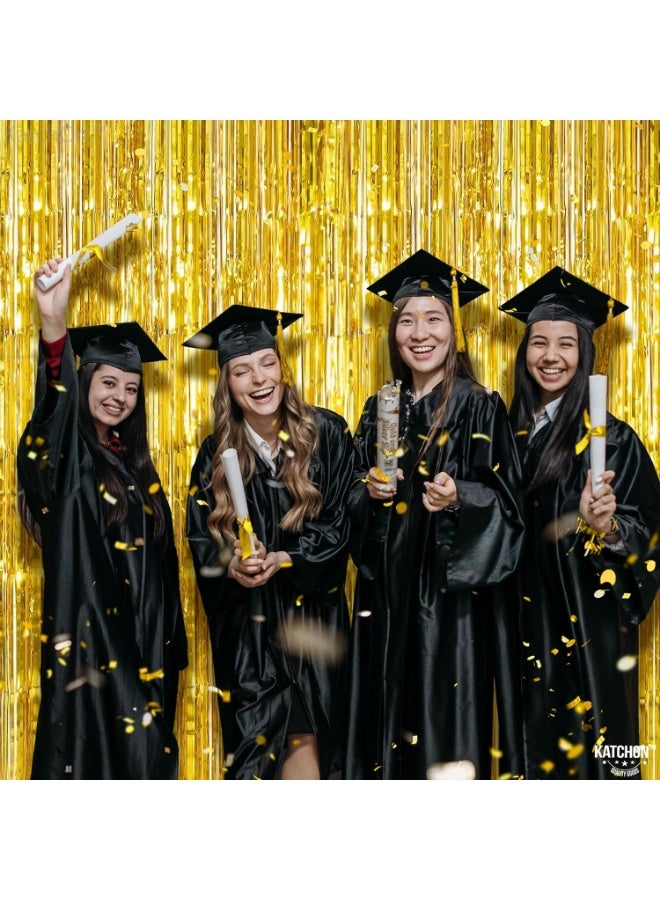 Large gold foil backdrop curtain with gold fringe for birthday parties, discos, and graduation parties (2 pieces) - Image 3