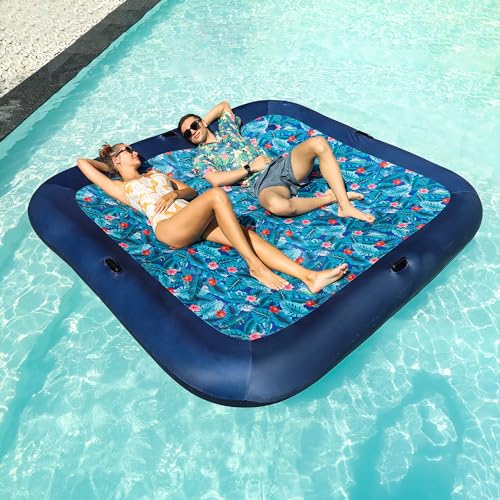 FindUWill Extra Large Pool Floats 985 Full Size Fabric Covered Inflatable Tanning Pool Lounger with Pillow for 4 Person Swimming Pool Mattress Blow Up Beach Floaties for Family Pool Travel - Image 5