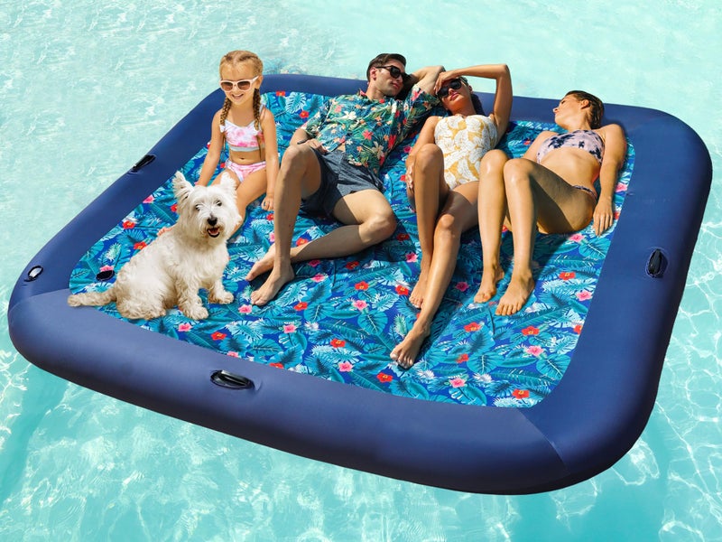 FindUWill Extra Large Pool Floats 985 Full Size Fabric Covered Inflatable Tanning Pool Lounger with Pillow for 4 Person Swimming Pool Mattress Blow Up Beach Floaties for Family Pool Travel - Image 2
