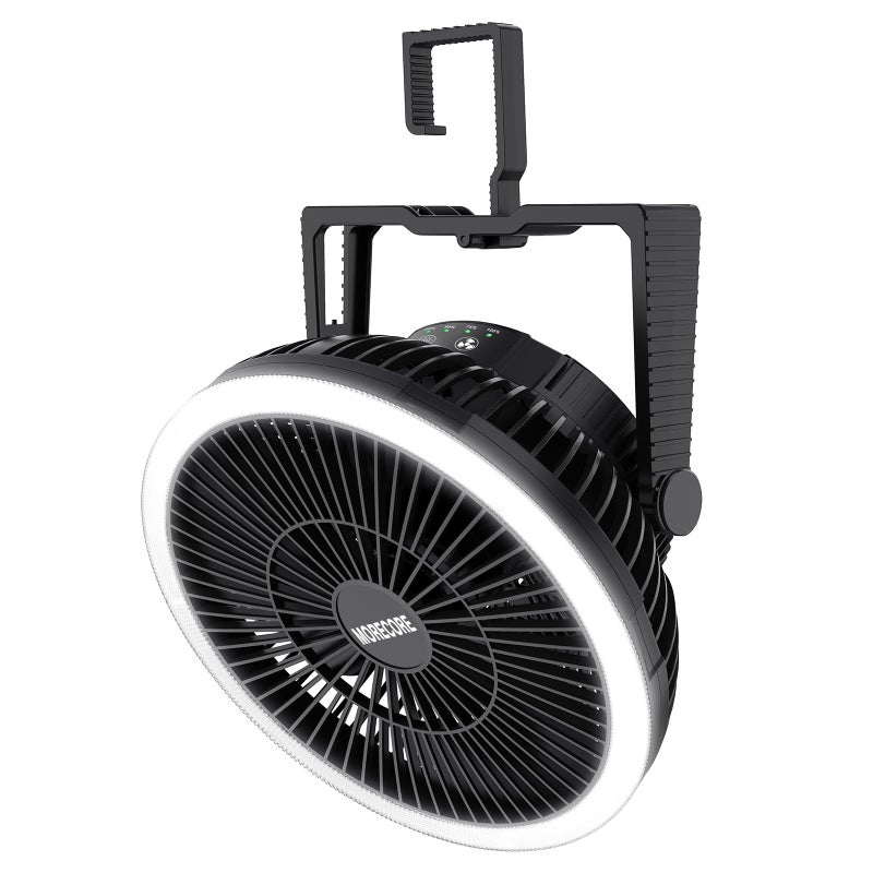 MORECORE Portable Camping Fan with LED Lantern 24HRS Running 8inch Rechargeable Tent Fan Powerful 3Speed 180 Rotate with Hook Quiet for Outdoor RV Travel Fishing Hurricane Emergency Power Outage