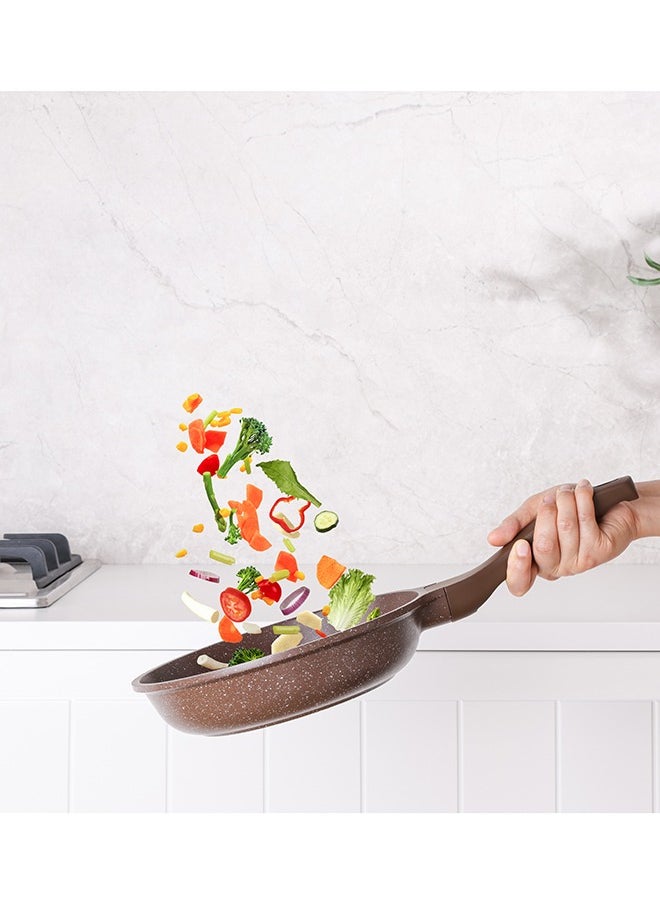 Sensarte 21 Piece Swiss Granite Coating Cookware Set,PFOA/PFOS/APEO Free,1X24Cm Casserole With Lid,1X29Cm Deep Fry Pan With Lid,1X24Cm Fry Pan,1X28Cm Fry Pan,1X16Cm Sauce Pan With Lid,1X20Cm Sauce Pan With Lid,1X28 Grill Pan,Utensils,7 Protector, Toffee Brown  - Image 4